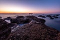 Shrine gate sunrise at sea Oarai city, Ibaraki Royalty Free Stock Photo