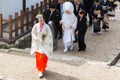 Shrine maiden leading wedding procession Royalty Free Stock Photo