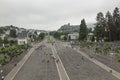 Shrine of Our Lady of Lourdes, place of pilgrimage in France, square for pilgrims