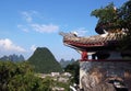 Shrine and pointy hills view