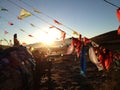 Shrine with prayer shawls and buddha statue in the grasslands of inner Mongolia