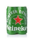 Shrink film pack of four HeinekenÃ¢â¬â¹ beer cans Royalty Free Stock Photo