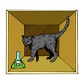 Shroedinger cat in box poison engraving vector