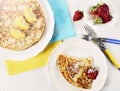 Shrove Pancake Tuesday pancakes overhead with lens flare.