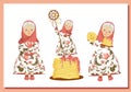 Shrovetide character Modern banner for Russian folk holiday. Maslenitsa is a spring festival. Pancake week. Trend vector