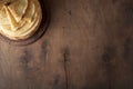 Stack of russian pancake blini on a wooden background Royalty Free Stock Photo