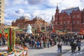 Shrovetide in Moscow on Manege square. Children dance in a circle