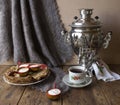 Shrovetide pancakes tea samovar Royalty Free Stock Photo