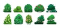 Shrubbery with flowers. Cartoon bushes with blooming plants, garden topiary of deciduous bushes with blooming flowers, bush with