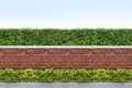 Shrubs and brick fence