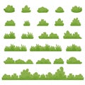 Shrubs and green bushy plants cartoon. Bush of different shapes park plants set. Vector flat cartoon illustration