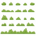 Shrubs and green bushy plants cartoon. Bush of different shapes park plants set. Vector flat cartoon illustration