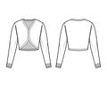 Shrug bolero cardigan technical fashion illustration with V- neck, long sleeves, slim fit, crop length, knit rib trim Royalty Free Stock Photo