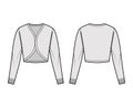 Shrug bolero cardigan technical fashion illustration with V- neck, long sleeves, slim fit, crop length, knit rib trim Royalty Free Stock Photo