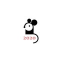 Simple logo Mouse symbol of 2020 year. Chinese animal zodiac new year greeting card. Cute mice icon design. Royalty Free Stock Photo