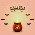 Shubh deepawali indian festival with glowing pot and oil lamp