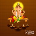 Shubh diwali indian festival of light with vector illustration of lord ganesha and diwali diya