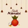 Shubh navratri celebration greeting card with vector kalash and vector kalash
