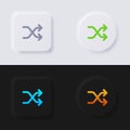 Shuffle button icon set, Multicolor neumorphism button soft UI Design.