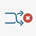 Shuffle icon, arrows icon with cancel sign. Shuffle icon and close, delete, remove symbol