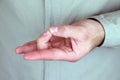 Shuni mudra. Yogic hand gesture. Hand spirituality hindu yoga of fingers gesture