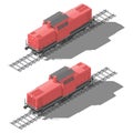 Shunting diesel locomotive isometric low poly icon set Royalty Free Stock Photo