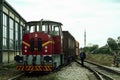 Shunting diesel locomotive pulling a cargo train belonging to the Kosovo railways, or trainkos, for departure in Fushe Kosove