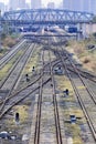 Shunting yard with meandering tracks Royalty Free Stock Photo