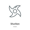 Shuriken outline vector icon. Thin line black shuriken icon, flat vector simple element illustration from editable asian concept