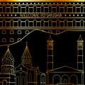 Shusha city Azerbaijan popular landmarks line art Background in gold colors