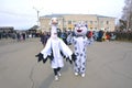 Shushenskoe, Russia. 10_03_2019. People in masquerade costumes on a citywide holiday, about the end of winter. The holiday is call