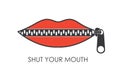 Shut your mouth concept.Red Lips zipped