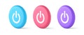 Shutdown turn on off button energy switch power start stop web app design 3d isometric circle icon