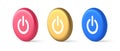 Shutdown turn on off button energy switch power start stop web app design 3d realistic circle icon