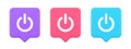 Shutdown turn on off button energy switch power start stop web app design 3d realistic speech bubble icon