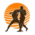 Man muay thai martial arts fighter combat vector silhouette