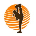 Youth exercising kickboxing vector silhouette Royalty Free Stock Photo