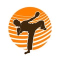 Youth exercising kickboxing vector silhouette Royalty Free Stock Photo