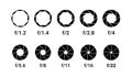 Shutter camera aperture lens icon. Vector shutter aperture logo photography circle open diaphragm