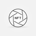 Shutter with NFT outline vector icon. Non-fungible Token sign