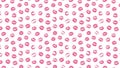 Pink lip print pattern on a white background, evenly distributed across the image. Royalty Free Stock Photo