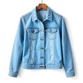 Denim fashion jacket isolated, denim clothes. Buttoned long sleeve female jacket (1) Royalty Free Stock Photo