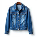 Denim fashion jacket isolated, denim clothes. Buttoned long-sleeved female jacket (2) Royalty Free Stock Photo