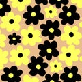 Preppy Yellow Black Hippie Flower Pattern