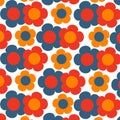 Preppy Blue Orange Hippie Flower Pattern