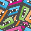 Illustration of cassette tapes abstract seamless pattern