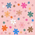 Preppy Hippie Pink Colorful Flower Heart Y2K Pattern Royalty Free Stock Photo