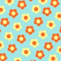 Retro Preppy Orange Blue Pastel Flower Y2K Pattern