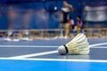 Shuttle badminton in the blue court