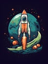 Shuttle launch. Rocket in space.Planets in dark cosmos. Earth